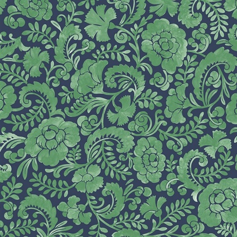 Tonal Paisley Paisely Spearmint & Navy Peel and Stick Wallpaper