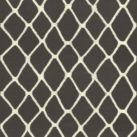 Tonga Black & White Natural Grasscloth Diamond Wallpaper
