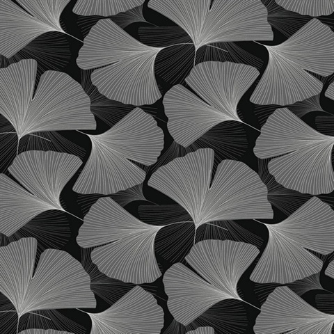 Tossed Ginkgo Leaf Botanical Ebony & Greystone Peel and Stick Wallpape