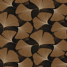 Tossed Ginkgo Leaf Botanical Ebony & Metallic Copper Peel and Stick Wa