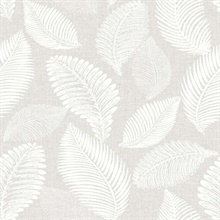 Tossed Leaves Faux Linen Texture Block Print Leaf Beige Wallpaper