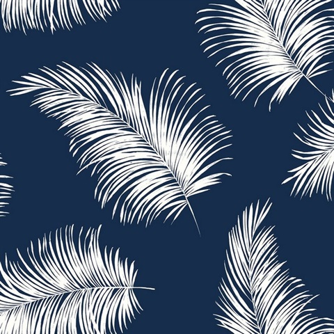 Tossed Palm Botanical Navy Blue Peel and Stick Wallpaper