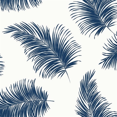Tossed Palm Botanical White & Navy Peel and Stick Wallpaper