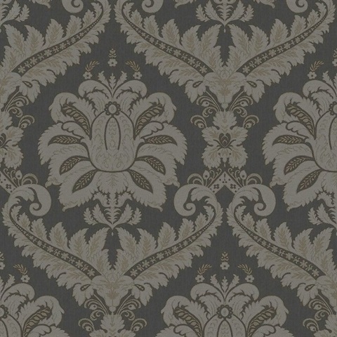 Traditional Damask Anthracite Grey Italian Wallpaper