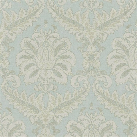 Traditional Damask Blue Cream Italian Wallpaper