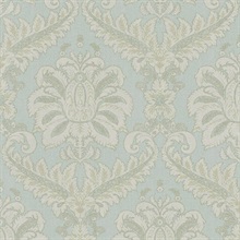 Traditional Damask Blue Cream Italian Wallpaper