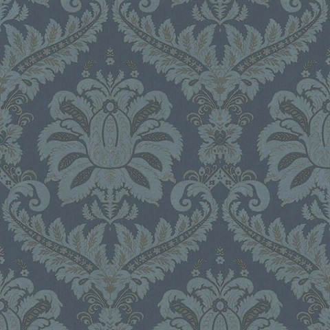Traditional Damask Blue Gold Italian Wallpaper
