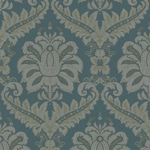 Traditional Damask Green Gold Italian Wallpaper
