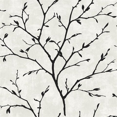 Tree Silhouette Botanical Contrast Peel and Stick Wallpaper