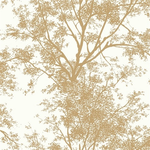 Tree Silhouette Sidewall Wallpaper - Gold