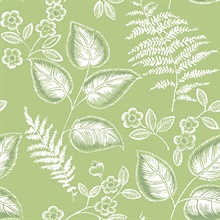 Trianon Green Botanical Wallpaper