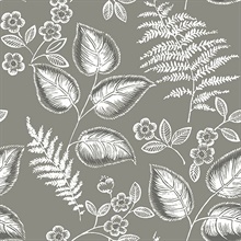Trianon Grey Botanical Wallpaper