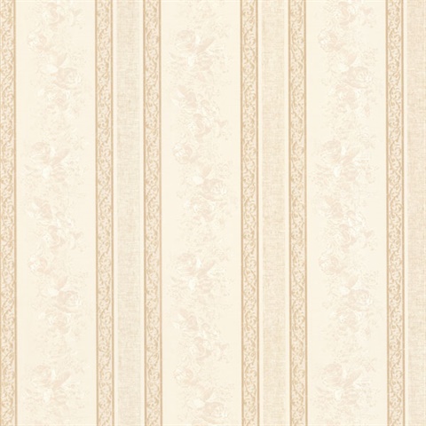 Trish Cream Satin Floral Scroll Stripe