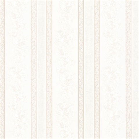Trish White Satin Floral Scroll Stripe