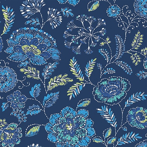 2744-24112 | Tropez Navy Jacobean | Wallpaper Boulevard