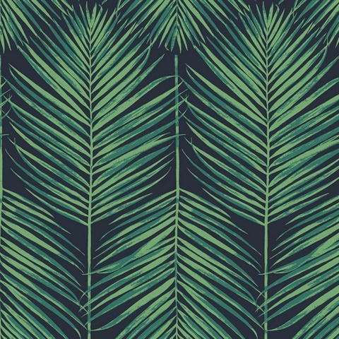 Tropic Palm Botanical Midnight Blue & Sea Green Peel and Stick Wallpap