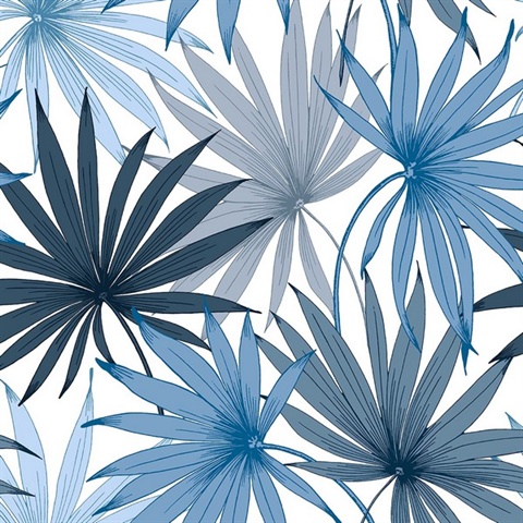 Tropic Palm Toss Botanical Blue Seas Peel and Stick Wallpaper
