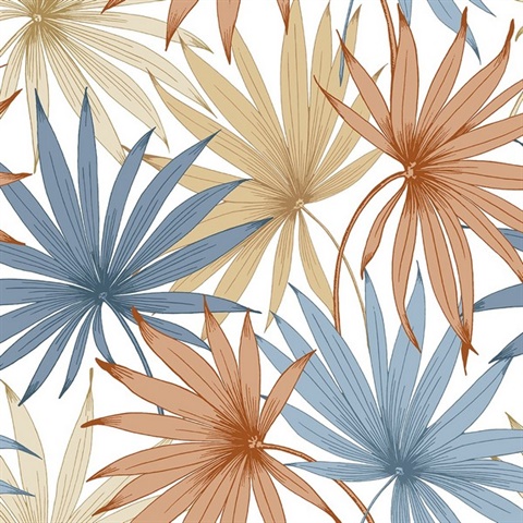 Tropic Palm Toss Botanical Charlotte Blue & Soft Melon Peel and Stick 