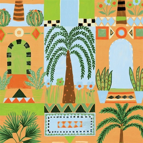 Tropical Facade Novelty Orange Peel and Stick Wallpaper