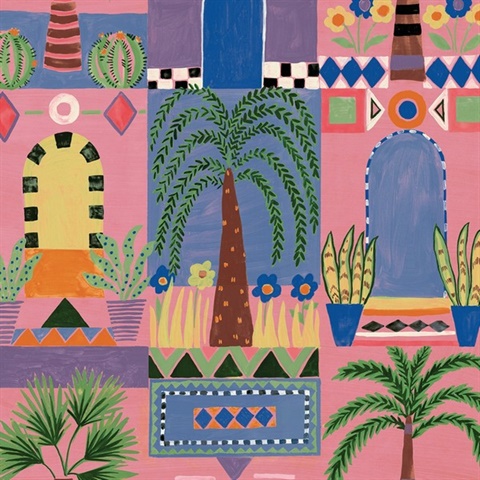 Tropical Facade Novelty Pink Peel and Stick Wallpaper