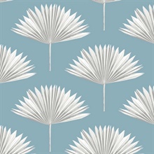Tropical Fan Palm Botanical Blue Patina Peel and Stick Wallpaper