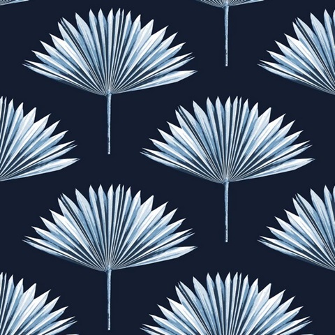 Tropical Fan Palm Botanical Navy Blue Peel and Stick Wallpaper