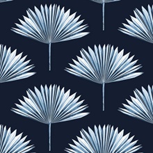 Tropical Fan Palm Botanical Navy Blue Peel and Stick Wallpaper