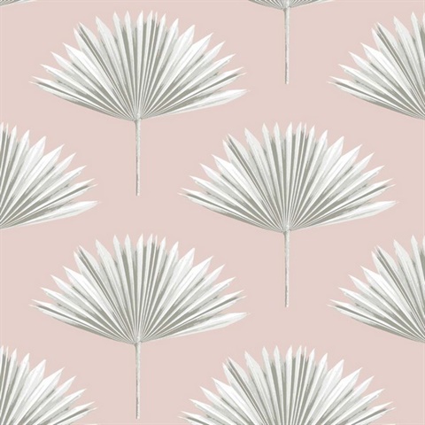 Tropical Fan Palm Botanical Pink Mist Peel and Stick Wallpaper