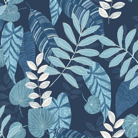 Tropicana Tropical Leaf Cobalt Blue Wallpaper