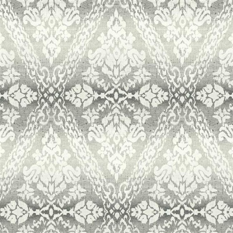 Tudor Diamond Charcoal Black Damask Wallpaper