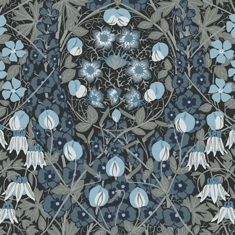 Tulip Garden Floral Bluestone Peel and Stick Wallpaper