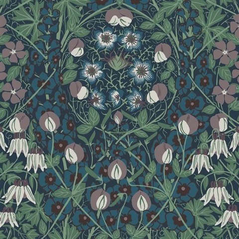 Tulip Garden Floral Deep Ocean & Purple Haze Peel and Stick Wallpaper