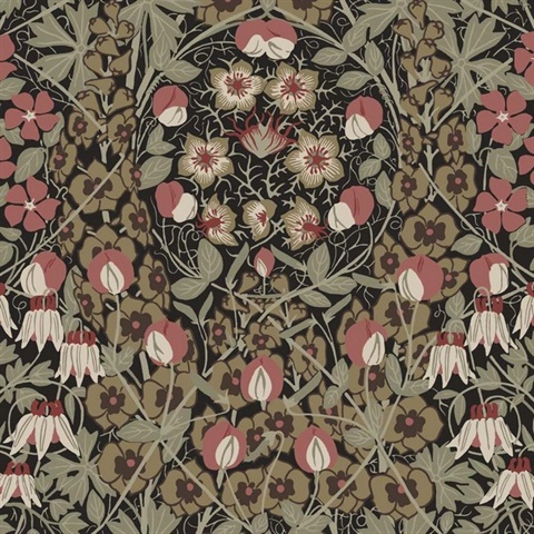 Tulip Garden Floral Ebony & Red Clay Peel and Stick Wallpaper