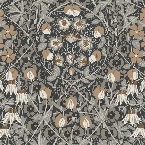 Tulip Garden Floral Wrought Iron & Chamois Peel and Stick Wallpaper