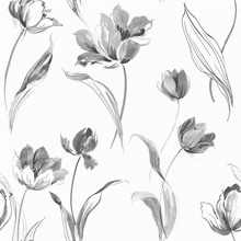 Tulip Toss Floral Black and White Peel and Stick Wallpaper