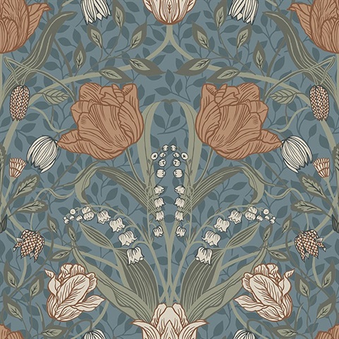 Tulipa Blue Floral Wallpaper