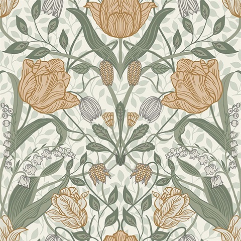 Tulipa Green Floral Wallpaper