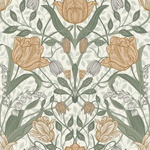 Tulipa Green Floral Wallpaper