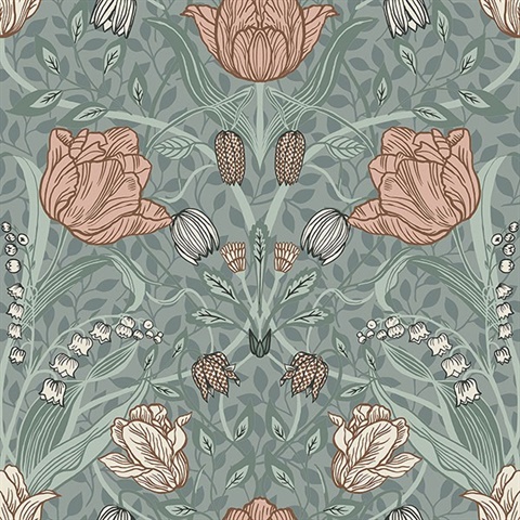 Tulipa Sage Floral Wallpaper