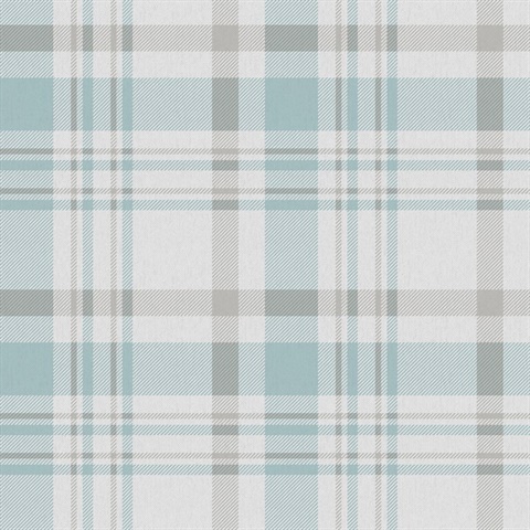 Turqouise & Grey Country Plaid Wallpaper