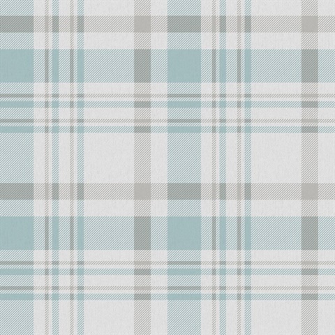 Turqouise & Grey Country Plaid Wallpaper