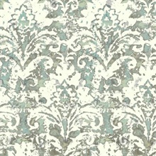 Turquoise Batik Damask Wallpaper