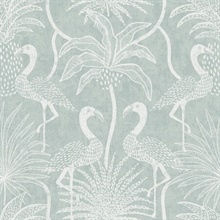 Turquoise Biscayne Tropical Flamingos Wallpaper