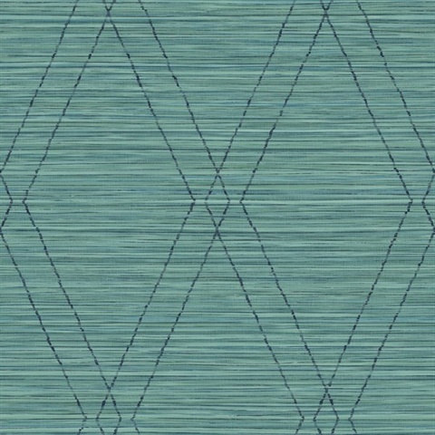 Turquoise & Black Diamonds on Faux Grasscloth Wallpaper