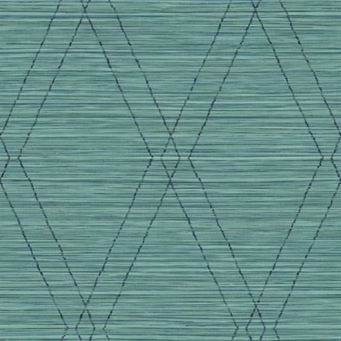 Turquoise & Black Diamonds on Faux Grasscloth Wallpaper