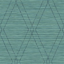 Turquoise & Black Diamonds on Faux Grasscloth Wallpaper