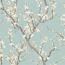 Turquoise Cherry Blossom Large Print Tree Wallpaper