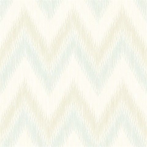 Turquoise & Cream Regent Flamestitch Wavy Textured Stringcloth Wallpap