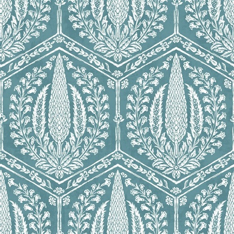 Turquoise Cyrus Harvest Ogee Wallpaper