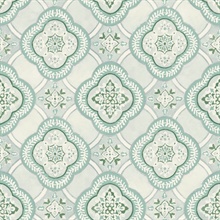 Turquoise Garden Trellis Medallion Wallpaper